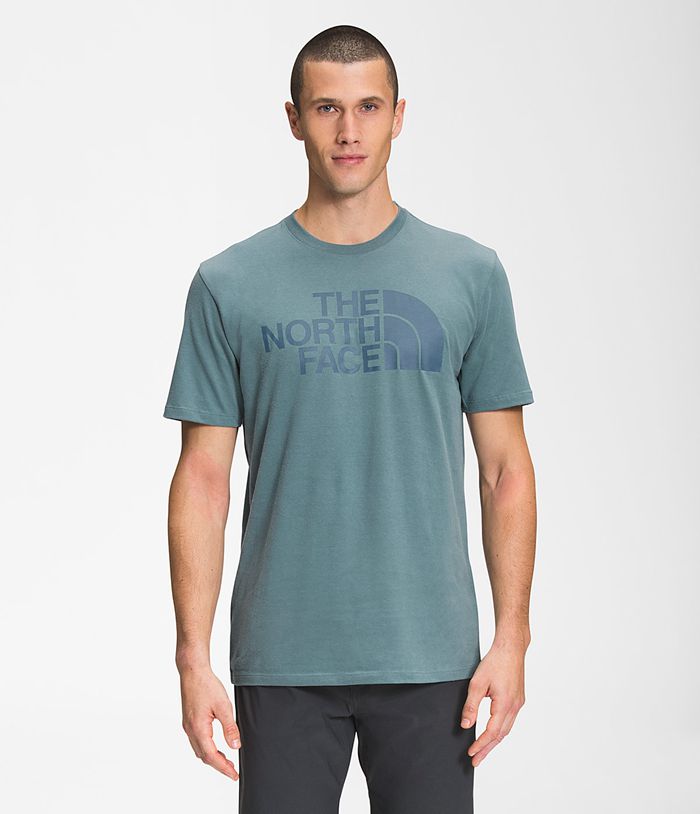 The North Face T Shirts Męska Niebieska Krótki Rękaw Pół kopuła - GRKU04725